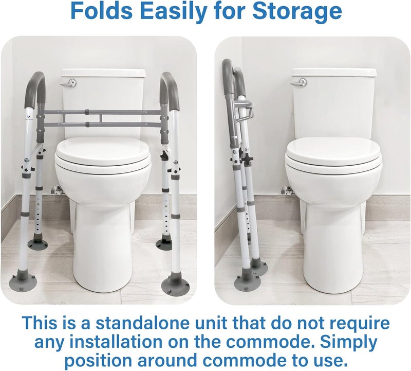 Vaunn Medical Deluxe Adjustable and Foldable Toilet Safety Frame, Bathroom Handrail Assist Grab Bar Handle (White, Adjustable Width and Height) - Image 5